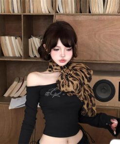 American Retro Leopard Print Silk Scarf for Spicy Girl Style - Thin Long Shawl with High-End Atmosphere