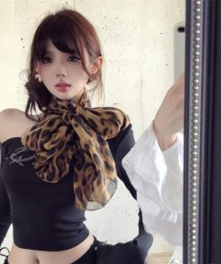 American Retro Leopard Print Silk Scarf for Spicy Girl Style - Thin Long Shawl with High-End Atmosphere