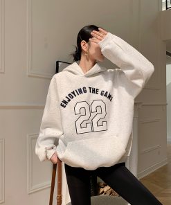 American Retro Letter Hoodie for Women - Thick Plush Pullover Coat, Mid-Length, Loose Fit, Autumn Winter Casual Style