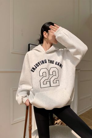 American Retro Letter Hoodie for Women - Thick Plush Pullover Coat, Mid-Length, Loose Fit, Autumn Winter Casual Style