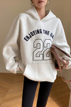 American Retro Letter Hoodie for Women - Thick Plush Pullover Coat, Mid-Length, Loose Fit, Autumn Winter Casual Style