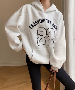 American Retro Letter Hoodie for Women - Thick Plush Pullover Coat, Mid-Length, Loose Fit, Autumn Winter Casual Style