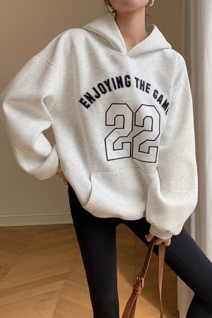 American Retro Letter Hoodie for Women - Thick Plush Pullover Coat, Mid-Length, Loose Fit, Autumn Winter Casual Style