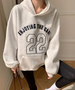 American Retro Letter Hoodie for Women - Thick Plush Pullover Coat, Mid-Length, Loose Fit, Autumn Winter Casual Style