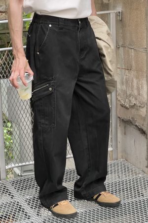 American Retro Multi-Pocket Work Pants for Men - Spring Street Style, Slim Fit Loose Straight-Leg Jeans, Y2K Fashion