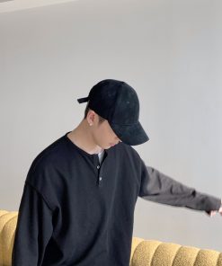 American Retro Oversized Two-Piece Henley Long Sleeve T-Shirt for Men and Women - Casual Y2K Fashion for Spring and Autumn