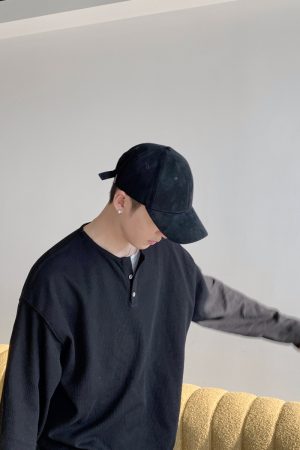 American Retro Oversized Two-Piece Henley Long Sleeve T-Shirt for Men and Women - Casual Y2K Fashion for Spring and Autumn