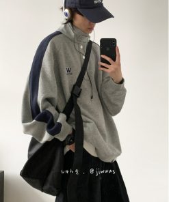 American Retro Patchwork Stand Collar Casual Pullover Sweatshirt for Men & Women - Vintage Raglan Sleeve Couple Jacket, Spring Autumn Trend