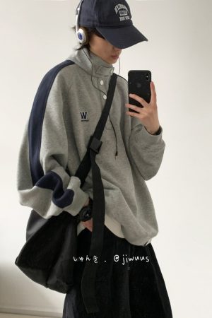 American Retro Patchwork Stand Collar Casual Pullover Sweatshirt for Men & Women - Vintage Raglan Sleeve Couple Jacket, Spring Autumn Trend