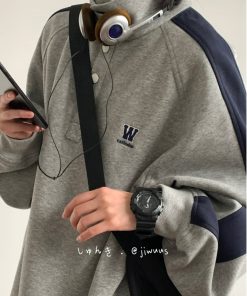 American Retro Patchwork Stand Collar Casual Pullover Sweatshirt for Men & Women - Vintage Raglan Sleeve Couple Jacket, Spring Autumn Trend