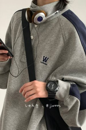 American Retro Patchwork Stand Collar Casual Pullover Sweatshirt for Men & Women - Vintage Raglan Sleeve Couple Jacket, Spring Autumn Trend