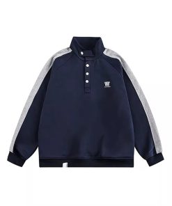 American Retro Patchwork Stand Collar Casual Pullover Sweatshirt for Men & Women - Vintage Raglan Sleeve Couple Jacket, Spring Autumn Trend