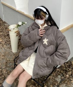 American Retro Star Thickened Couple Puffer Jacket - Unisex Winter Cotton Coat for Men and Women, Trendy 2025 Style