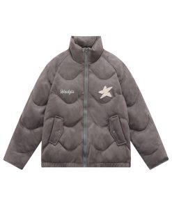 American Retro Star Thickened Couple Puffer Jacket - Unisex Winter Cotton Coat for Men and Women, Trendy 2025 Style