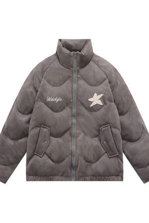 American Retro Star Thickened Couple Puffer Jacket - Unisex Winter Cotton Coat for Men and Women, Trendy 2025 Style