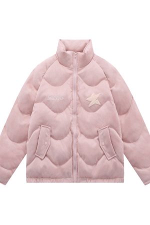 American Retro Star Thickened Couple Puffer Jacket - Unisex Winter Cotton Coat for Men and Women, Trendy 2025 Style