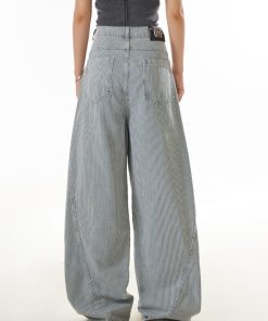 American Retro Striped Wide-Leg Jeans for Women, Trendy Draped Curved Slim Pants, Street Style Fashion