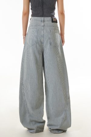American Retro Striped Wide-Leg Jeans for Women, Trendy Draped Curved Slim Pants, Street Style Fashion