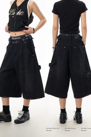 American Retro Wave Washed Seven-Point Denim Shorts for Women - Summer Loose Wide-Leg Mid-Length Casual Style