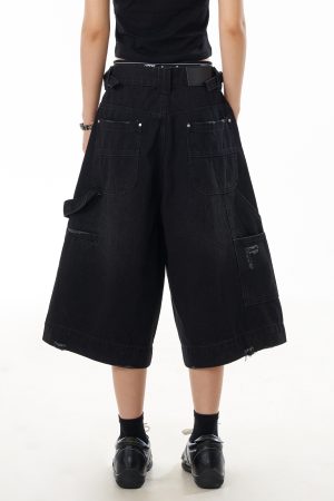 American Retro Wave Washed Seven-Point Denim Shorts for Women - Summer Loose Wide-Leg Mid-Length Casual Style