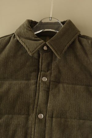 American Retro White Goose Down Jacket with Lapel, Loose Thick Corduroy Couples Jacket, Cozy 90s Style Outerwear