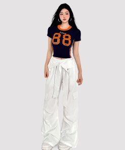 American Sports Style Digital Print Short Sleeve T-Shirt - 2025 Summer Retro Minimalist Women's Top for Casual Chic Look