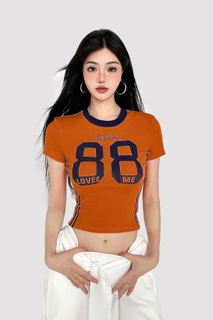 American Sports Style Digital Print Short Sleeve T-Shirt - 2025 Summer Retro Minimalist Women's Top for Casual Chic Look