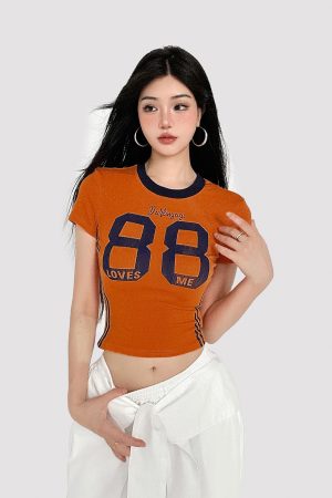American Sports Style Digital Print Short Sleeve T-Shirt - 2025 Summer Retro Minimalist Women's Top for Casual Chic Look