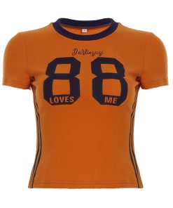 American Sports Style Digital Print Short Sleeve T-Shirt - 2025 Summer Retro Minimalist Women's Top for Casual Chic Look