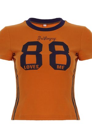 American Sports Style Digital Print Short Sleeve T-Shirt - 2025 Summer Retro Minimalist Women's Top for Casual Chic Look