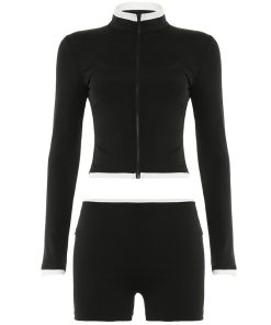 American Street Style 3-Piece Fitness Set - Zip-Up Cardigan, Long Sleeve Top & Tank Shorts for Yoga & Casual Sports