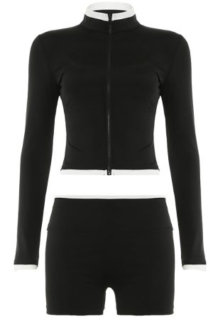 American Street Style 3-Piece Fitness Set - Zip-Up Cardigan, Long Sleeve Top & Tank Shorts for Yoga & Casual Sports