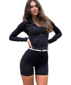 American Street Style 3-Piece Fitness Set - Zip-Up Cardigan, Long Sleeve Top & Tank Shorts for Yoga & Casual Sports