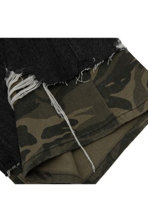 American Street Style Patchwork Camouflage Denim Capri Pants - Trendy 2025 Summer Shorts for Y2K Fashion Lovers