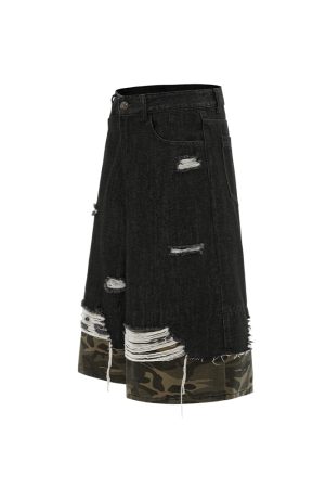 American Street Style Patchwork Camouflage Denim Capri Pants - Trendy 2025 Summer Shorts for Y2K Fashion Lovers