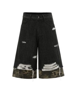 American Street Style Patchwork Camouflage Denim Capri Pants - Trendy 2025 Summer Shorts for Y2K Fashion Lovers