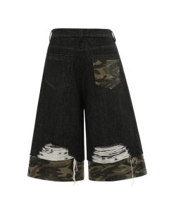 American Street Style Patchwork Camouflage Denim Capri Pants - Trendy 2025 Summer Shorts for Y2K Fashion Lovers