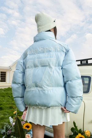 American-Style Lace Spliced Sports Ballet Windbreaker Jacket with Stand-Up Collar - Thermal Cotton for Cool Weather Fashion