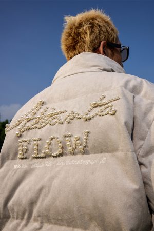 American-Style Minimalist Pearl Embroidery Suede Graphene Warm Cotton Jacket - Casual Chic Fashion for Year-Round Style
