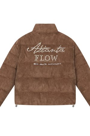 American-Style Minimalist Pearl Embroidery Suede Graphene Warm Cotton Jacket - Casual Chic Fashion for Year-Round Style