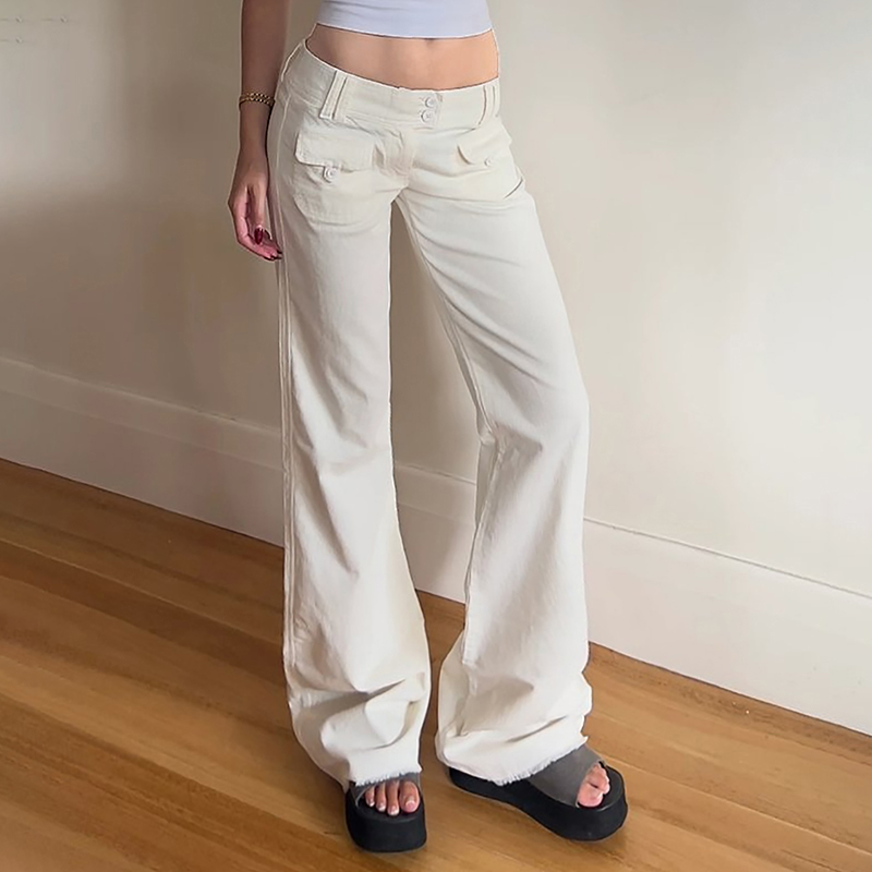 American Vintage Distressed Low Waist Casual Pants - Multi-Pocket Woven Straight Leg Trousers for Street Style Fashion American Vintage Distressed Low Waist Casual Pants - Multi-Pocket Woven Straight Leg Trousers for Street Style Fashion