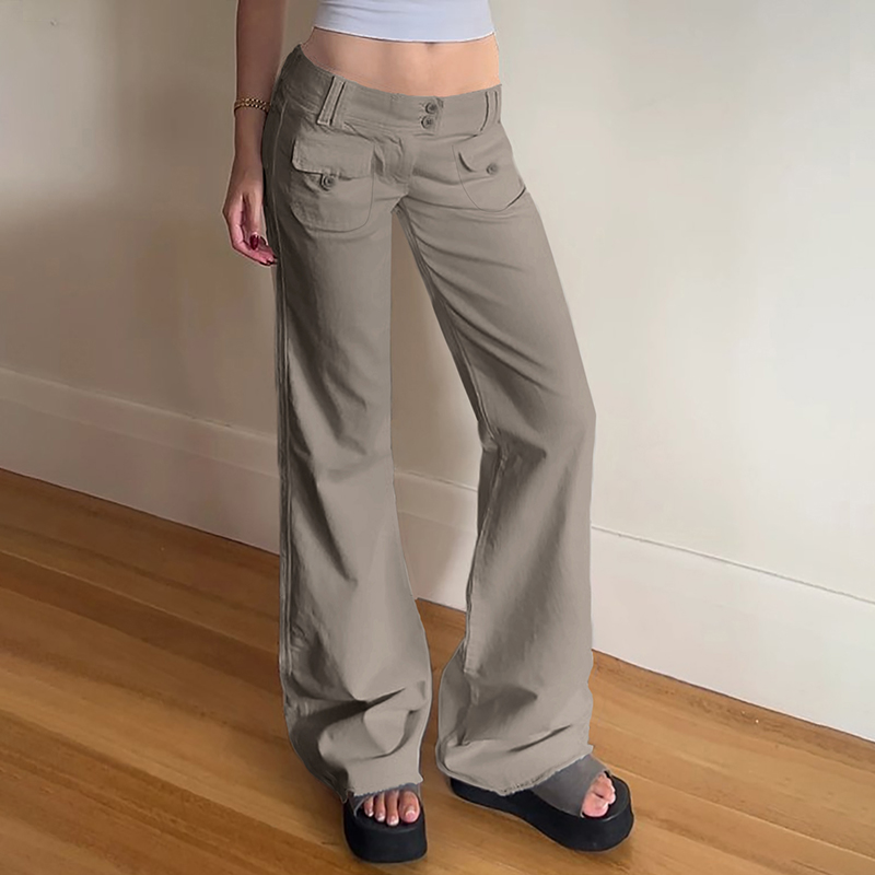 American Vintage Distressed Low Waist Casual Pants - Multi-Pocket Woven Straight Leg Trousers for Street Style Fashion American Vintage Distressed Low Waist Casual Pants - Multi-Pocket Woven Straight Leg Trousers for Street Style Fashion