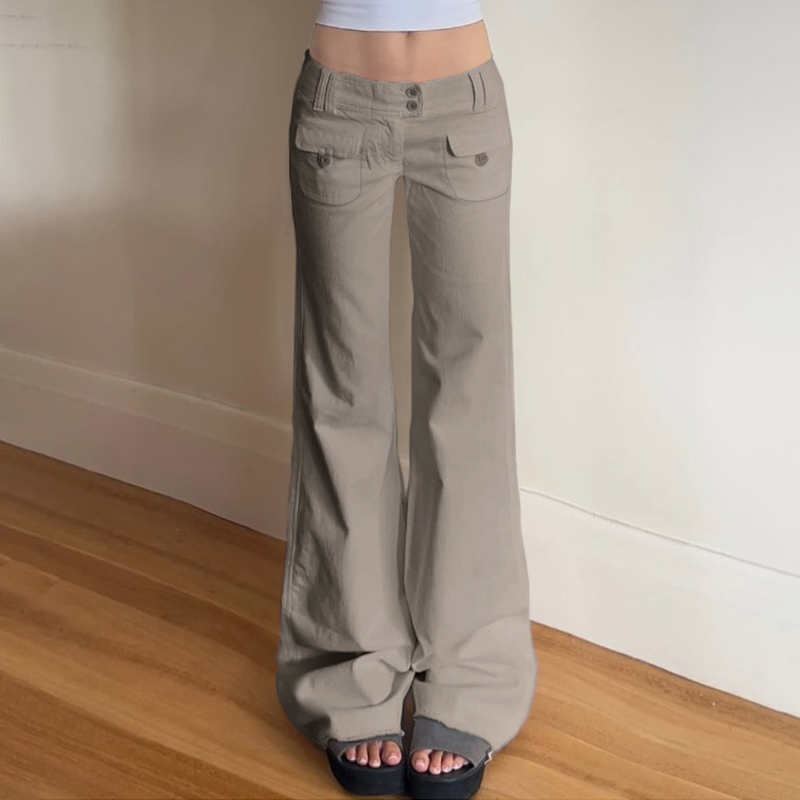 American Vintage Distressed Low Waist Casual Pants - Multi-Pocket Woven Straight Leg Trousers for Street Style Fashion American Vintage Distressed Low Waist Casual Pants - Multi-Pocket Woven Straight Leg Trousers for Street Style Fashion