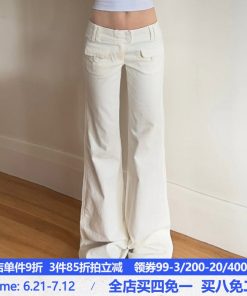 American Vintage Distressed Low Waist Casual Pants - Multi-Pocket Woven Straight Leg Trousers for Street Style Fashion