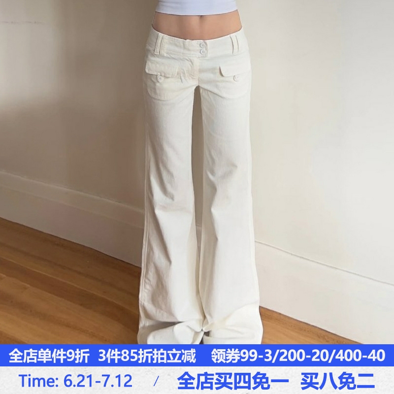 American Vintage Distressed Low Waist Casual Pants - Multi-Pocket Woven Straight Leg Trousers for Street Style Fashion American Vintage Distressed Low Waist Casual Pants - Multi-Pocket Woven Straight Leg Trousers for Street Style Fashion