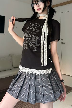 American Vintage Lace Half Skirt for Women â€“ High-Waisted A-Line Short Skirt in Summer Style â€“ Niche 90s Inspired Fashion