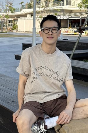 American Vintage Letter Print Short Sleeve T-Shirt for Men - Summer Casual Loose Fit Top, Trendy 90s Style
