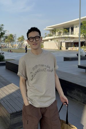 American Vintage Letter Print Short Sleeve T-Shirt for Men - Summer Casual Loose Fit Top, Trendy 90s Style