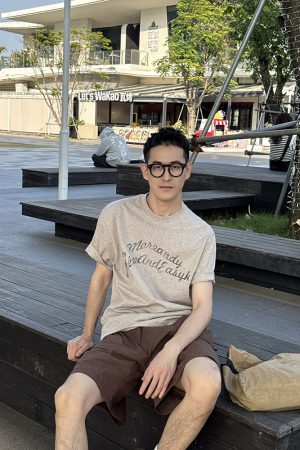 American Vintage Letter Print Short Sleeve T-Shirt for Men - Summer Casual Loose Fit Top, Trendy 90s Style