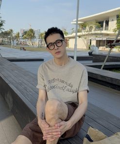 American Vintage Letter Print Short Sleeve T-Shirt for Men - Summer Casual Loose Fit Top, Trendy 90s Style